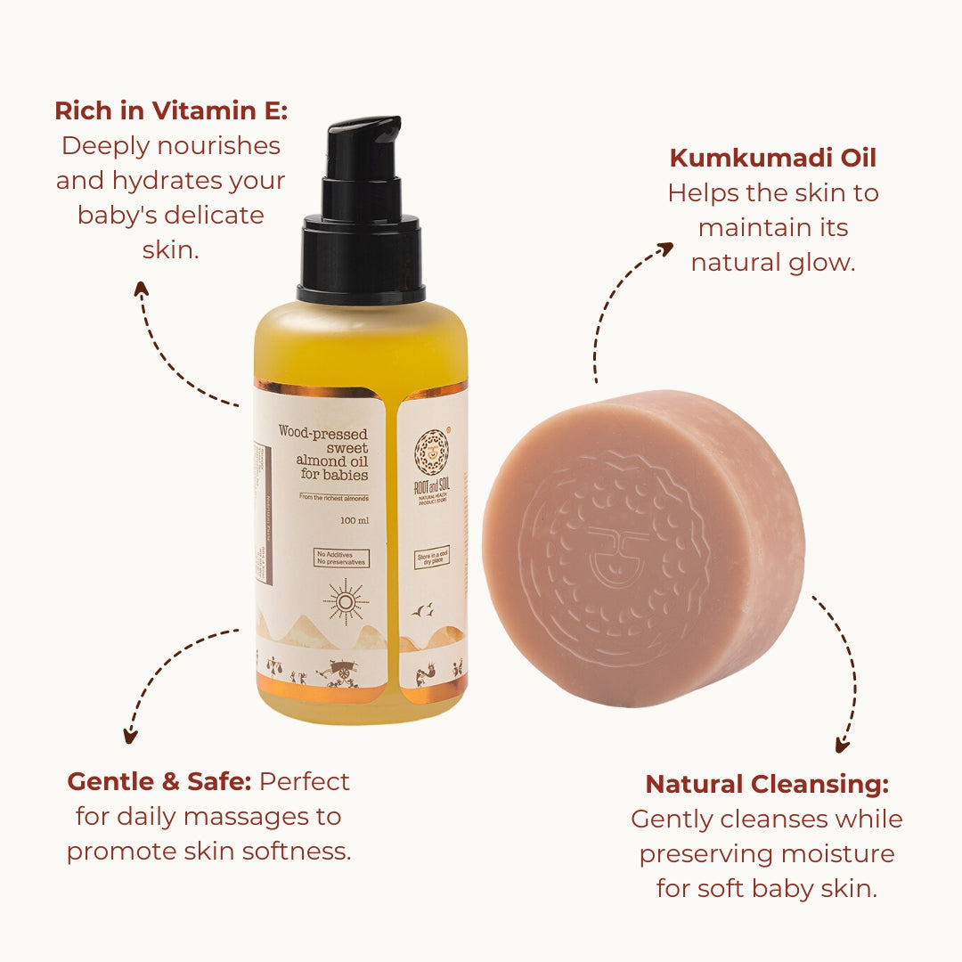 Gentle Glow Combo (Almond Oil & Kumkumadi Baby Bar Duo for Nourished Skin)