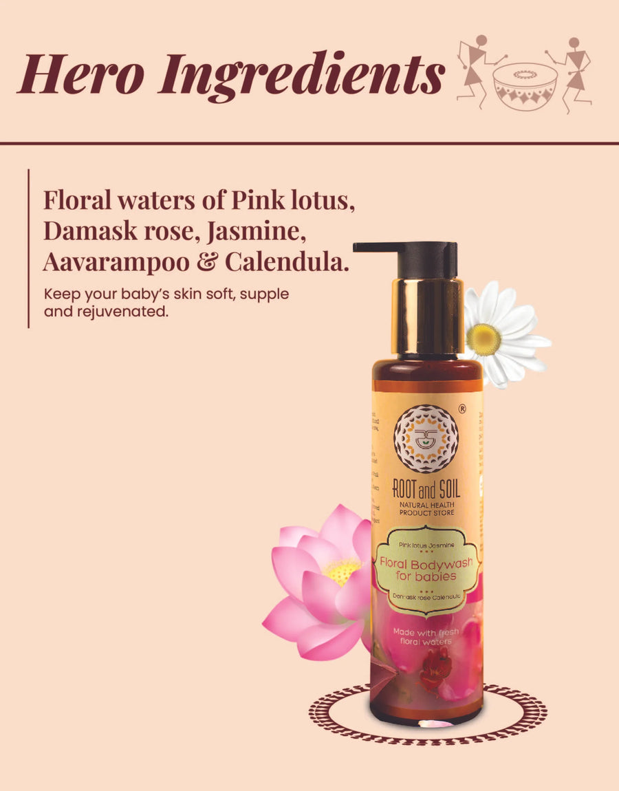 Floral Bodywash for babies - Jasmine, Pink lotus, Damask Rose & Calendula: 175 ml (0 to 8 years)