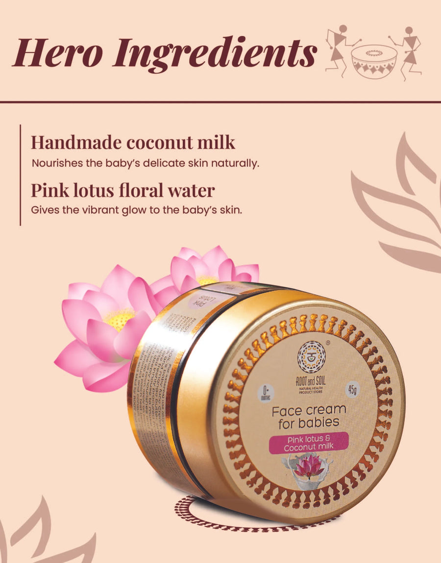 Pink Lotus & Coconut milk Face cream for babys - 45 g (3+ months to 8 years) Light weight Non greasy formula