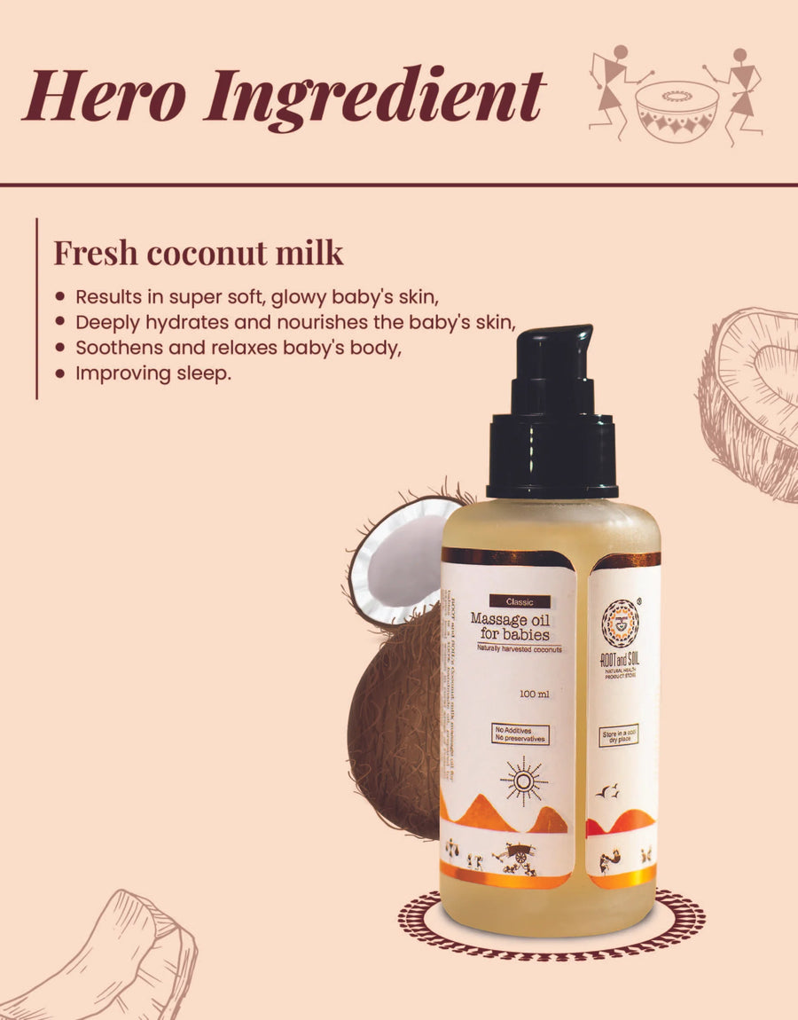 Coconut Milk Baby Massage Oil (Classic) | Soothens and rejuvenates skin |  0+ m| 100 ml