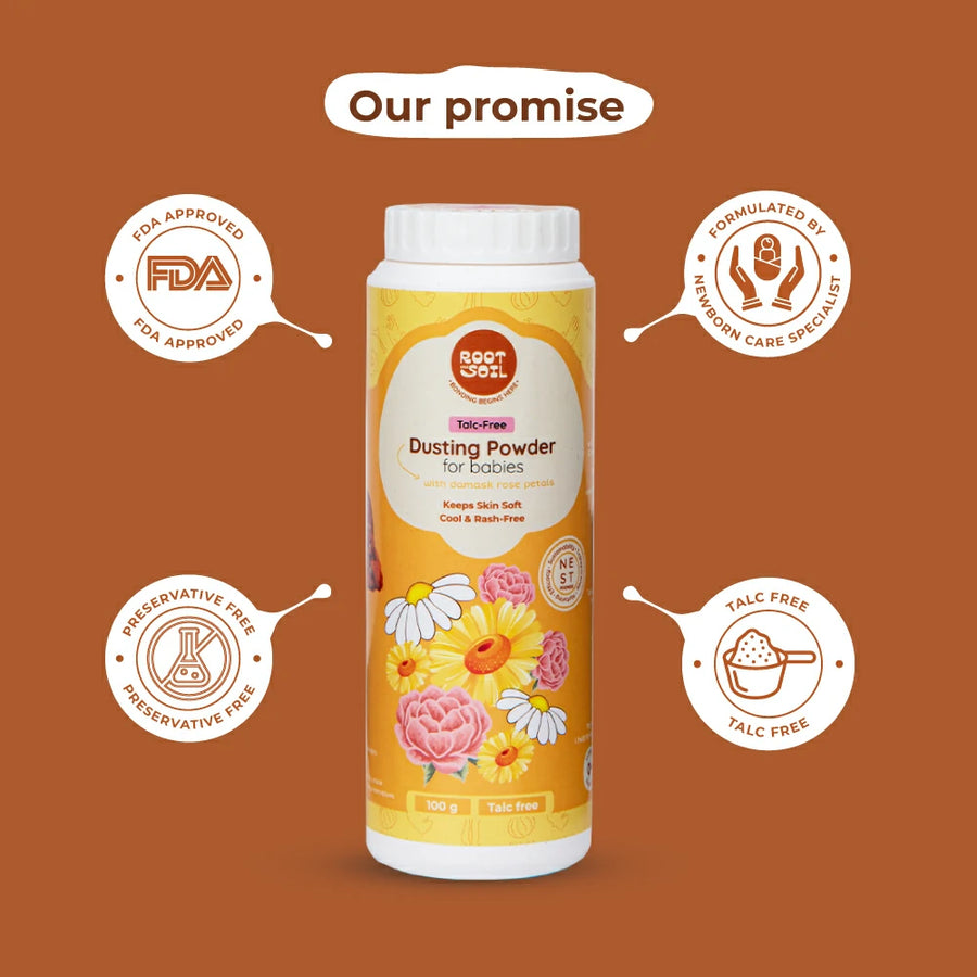 Damask Rose Talc-Free Baby Dusting Powder | Protects from Infections & Rashes | 0+ m | 100 g