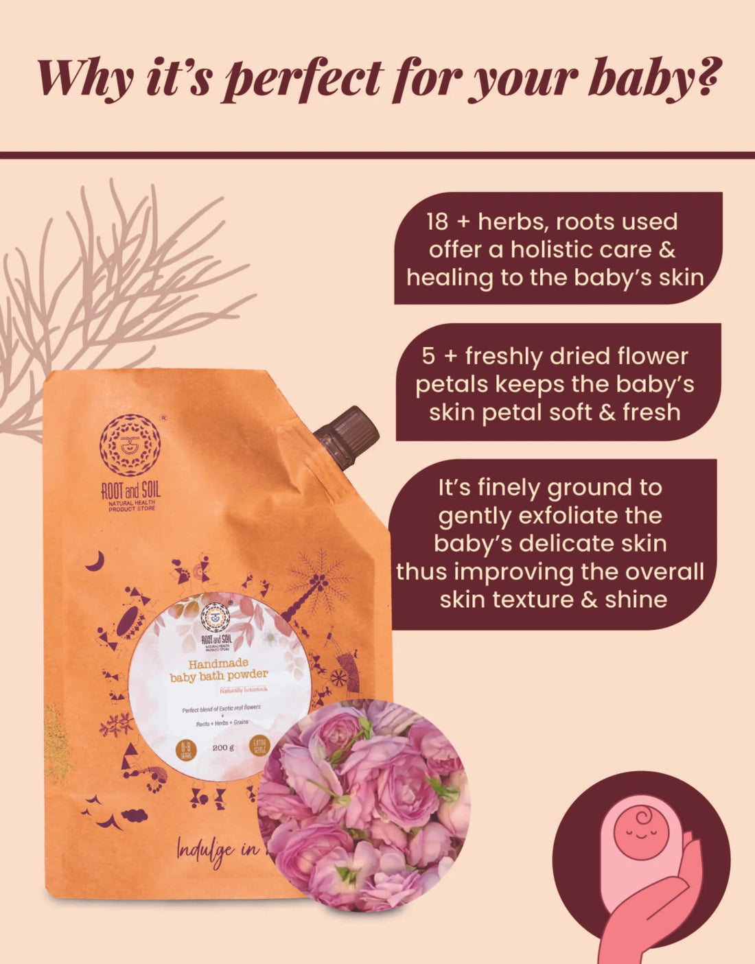 Extra Gentle Baby Bathing Powder | Time-tested blend of Real Flowers, Herbs & Grains | 0 m To 8 y  | 200 g