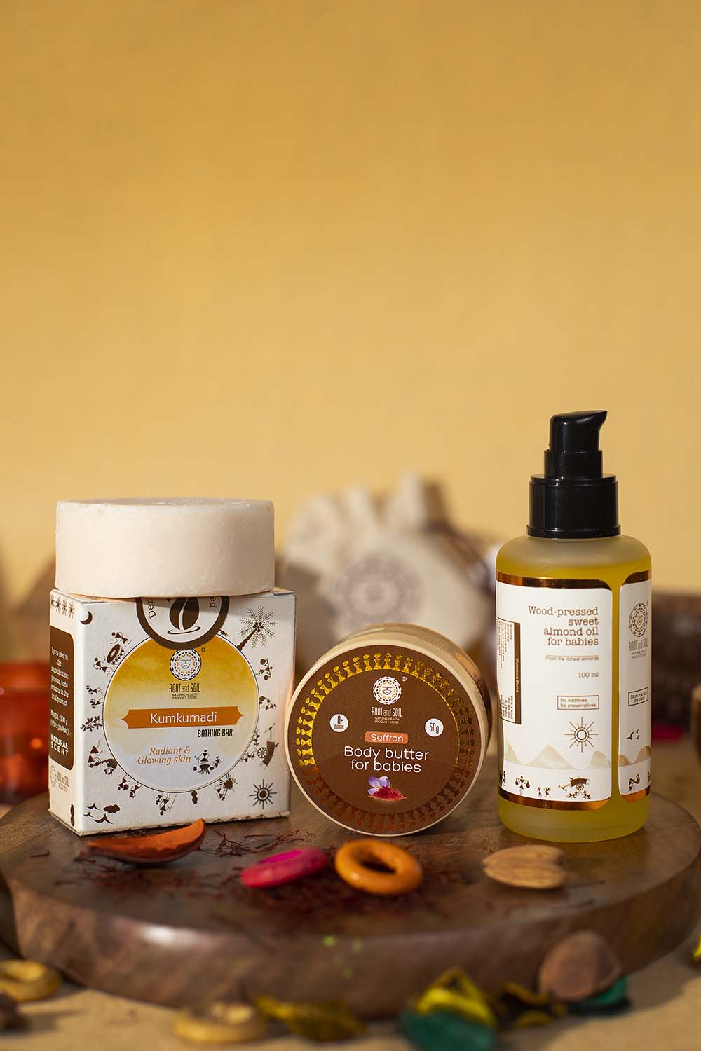 Baby Even Skin Tone Combo - Almond oil 100ml + Kumkumadi bathing bar 90g + Body butter saffron 50g