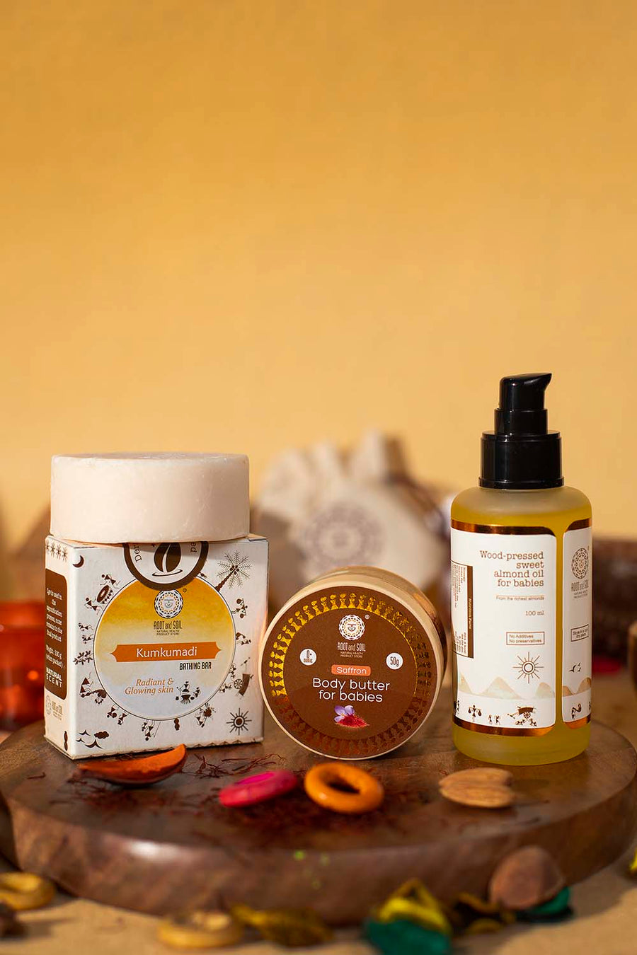 Baby Even Skin Tone Combo - Almond oil 100ml + Kumkumadi bathing bar 90g + Body butter saffron 50g