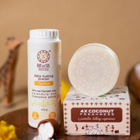 Baby Oily Skin Combo  - Tender Coconut Absolute Bathing Bar 100g + Baby dusting Powder Damask Rose